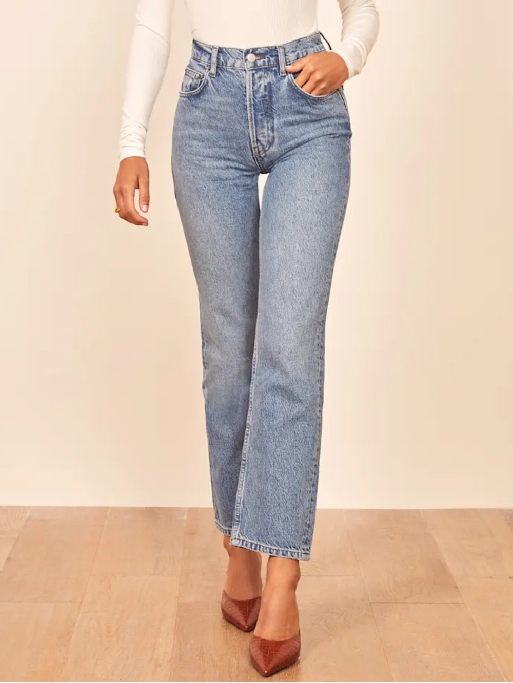 Reformation Cynthia High Rise Straight Cropped Jeans (Petite)